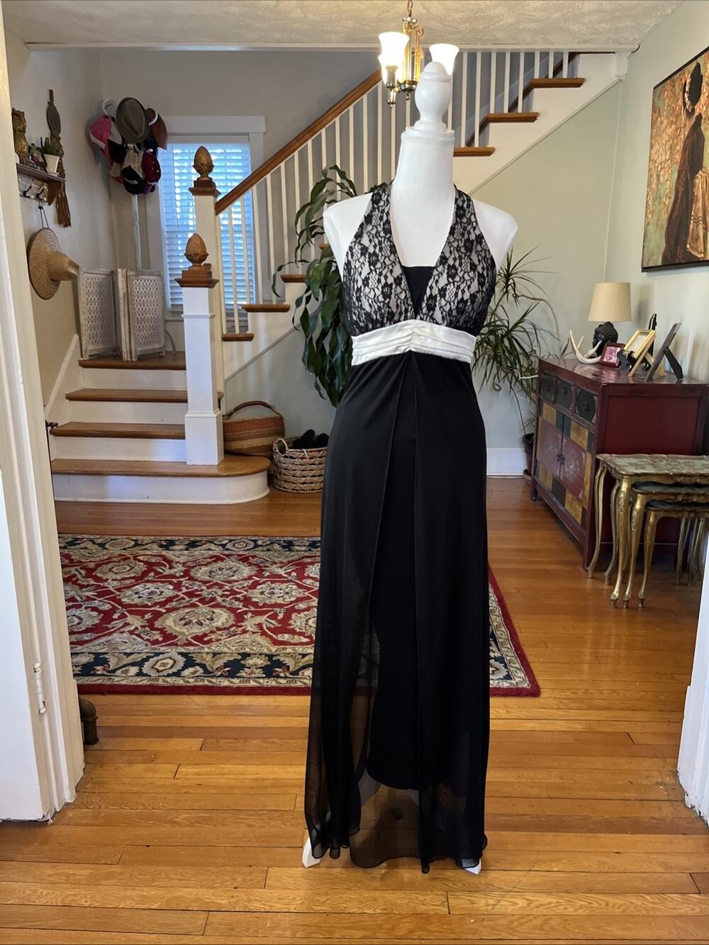 Vintage Taboo S M Y2k Halter Dress Lace Whimsygoth Sheer Babydoll Maxi Prom Hoco
